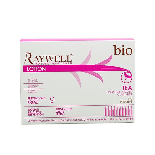 Raywell bio lozione prevenzione caduta donna the' verde stimolante 10 fiali 10 ml, fig. 1 